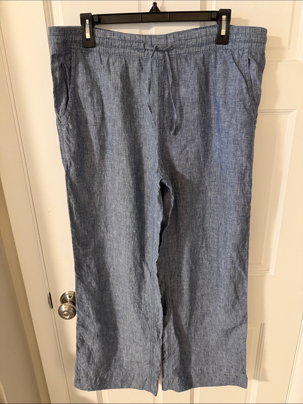 L.L. Bean Premium Washable 100% Linen Pull-On Drawstring Wide Leg Pants Size 14